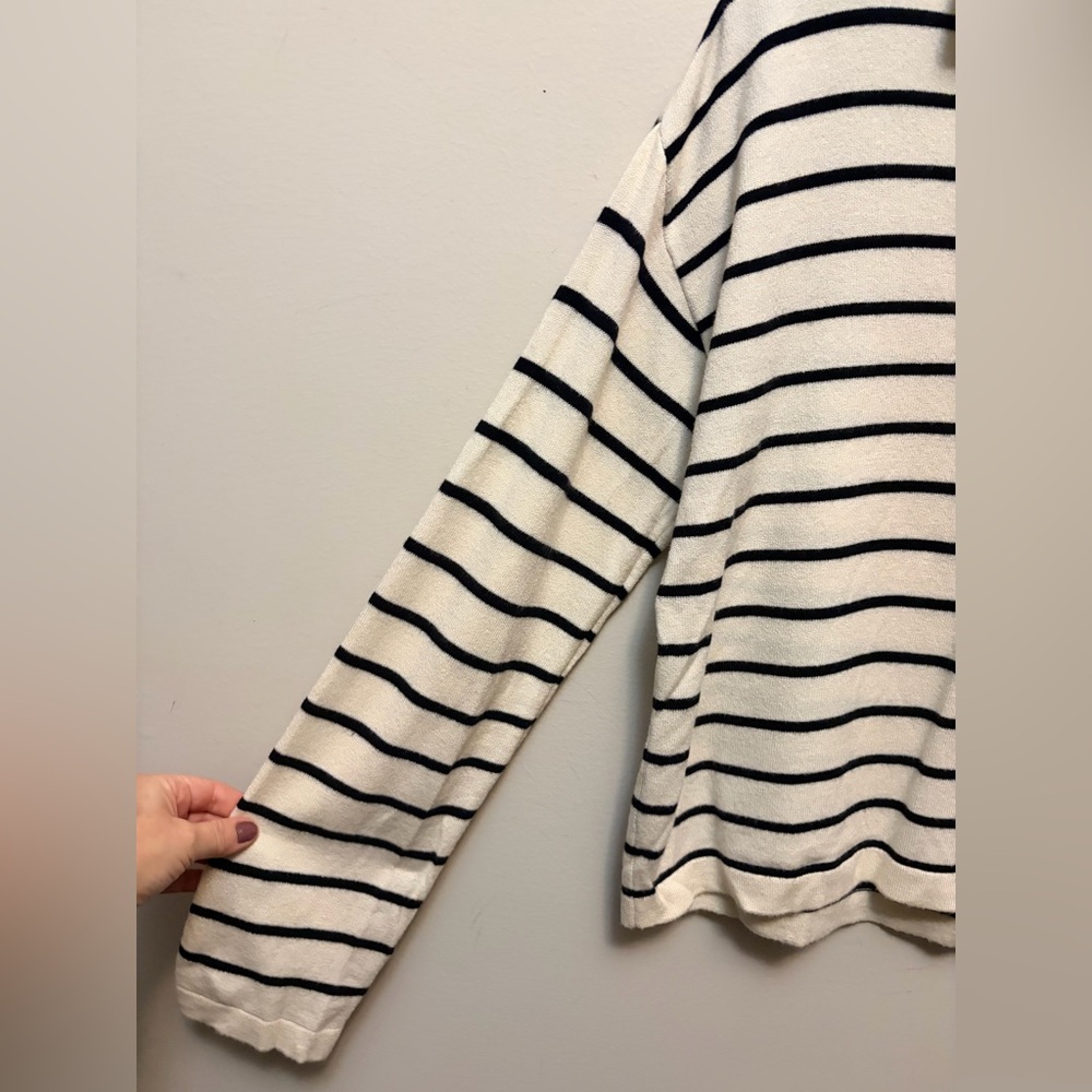 Vero Moda Cream Black Striped Knit Polo Relaxed Top - Picture 4 of 7